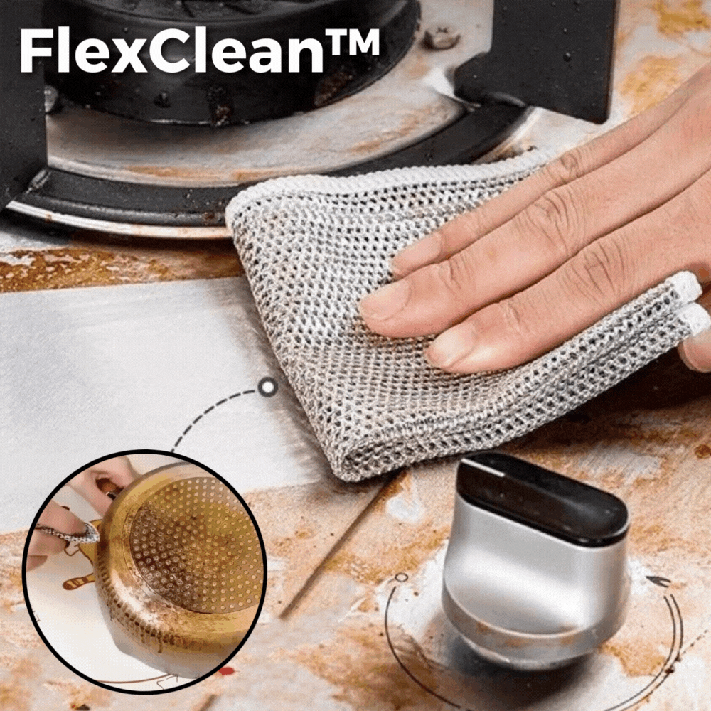 FlexClean Reinigungstuch kratzfrei, wiederverwendbarer Scheuerschwamm für Küche, Edelstahl, Töpfe, Pfannen und Herdplatten, entfernt hartnäckigen Schmutz