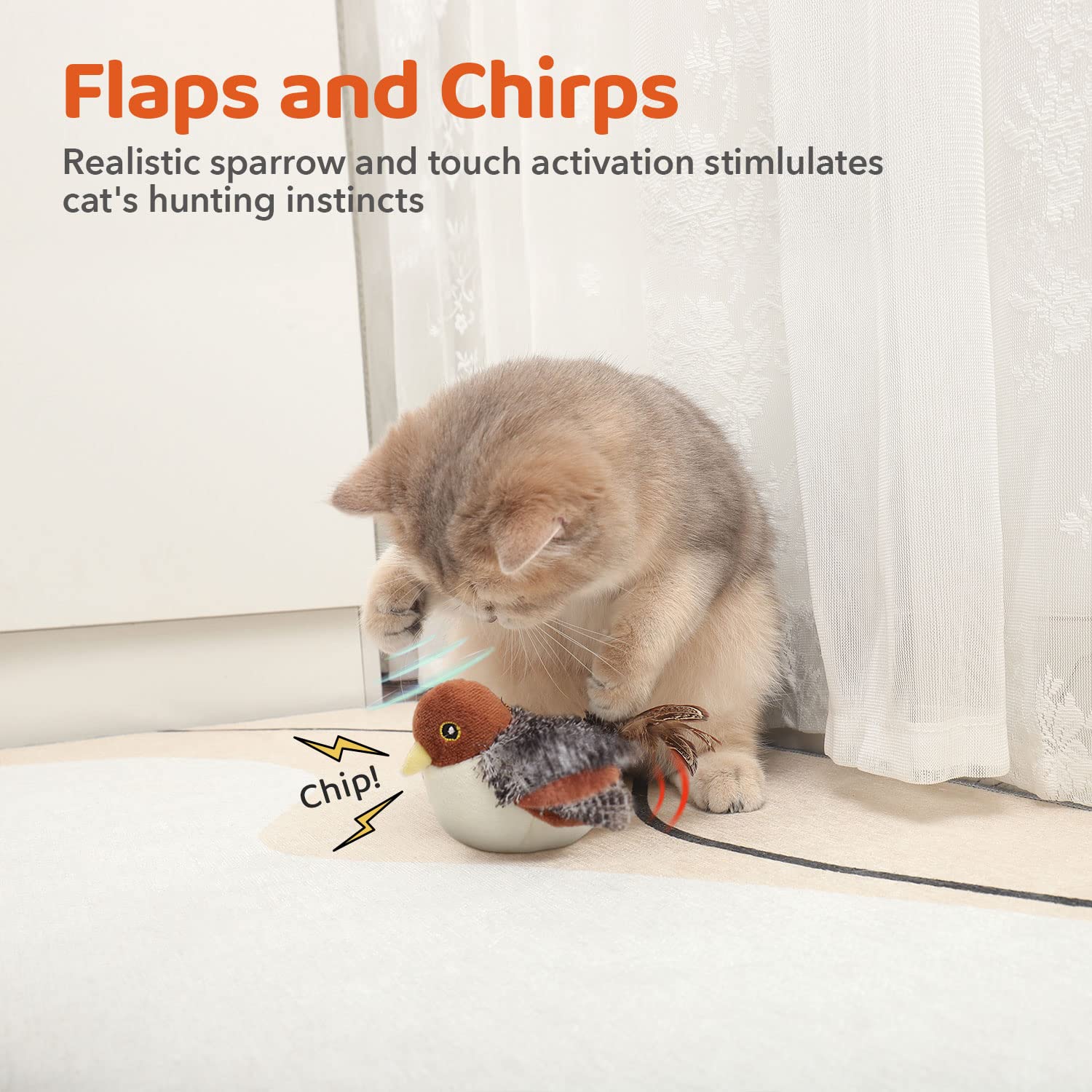 FlapBird® | Recharge – Interaktives Tier-Spielzeug: Flatternder Vogel-Spatz wiederaufladbar
