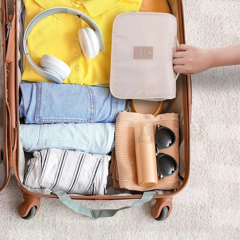 PackEase™ | Reise-Kulturbeutel zum Aufhängen 6 Fächer & Feuchtigkeitsfach
