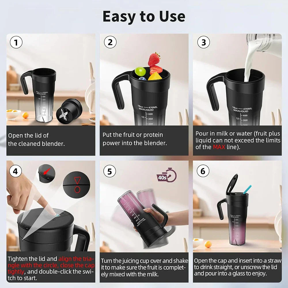 VitaBlend™ | Wiederaufladbarer Mini-Mixer mit 6 scharfen Klingen für Shakes und Smoothies