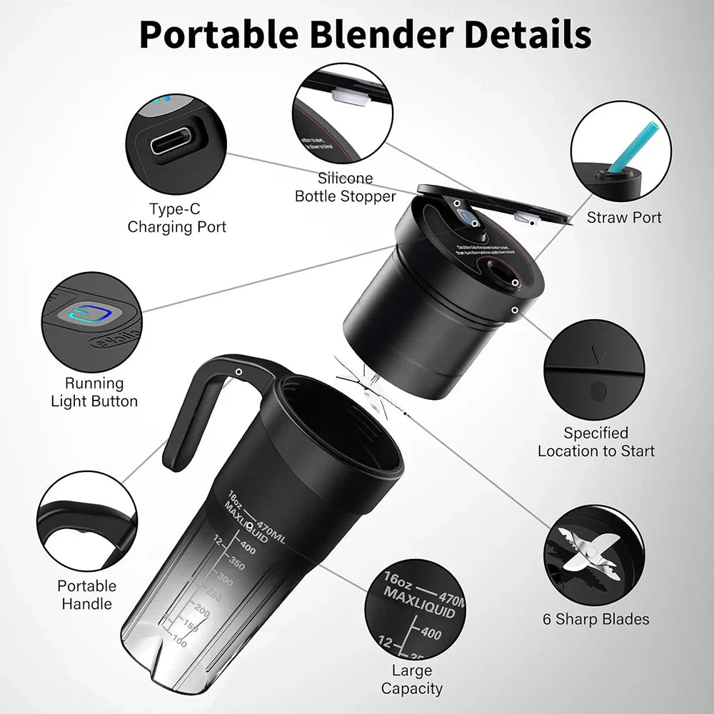 VitaBlend™ | Wiederaufladbarer Mini-Mixer mit 6 scharfen Klingen für Shakes und Smoothies
