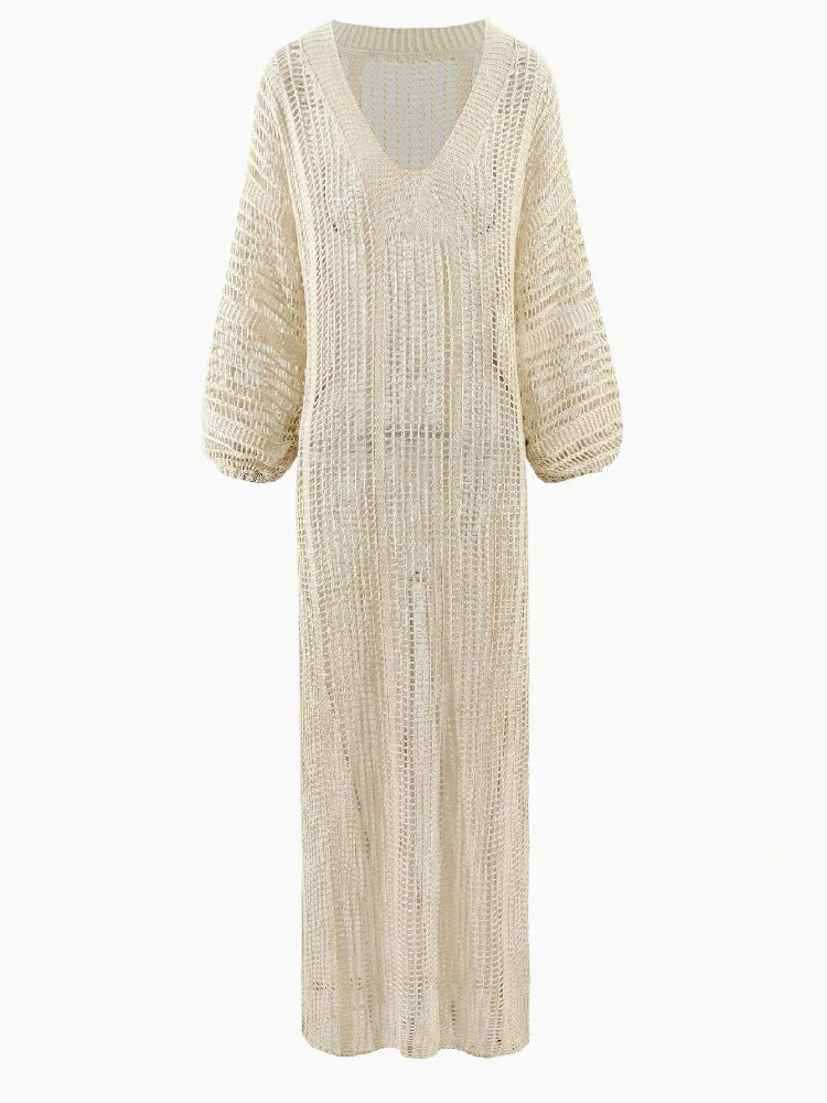 50% RABATT | Virelle™ | Elegantes sexy durchscheinendes V-Ausschnitt Lanternenärmel Kleid