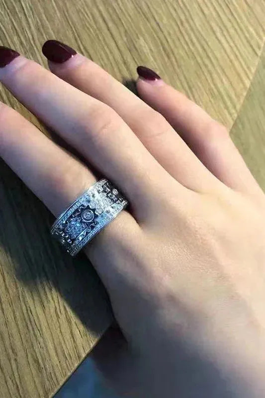 Diamond Crystal Gear Ring für Herren, stylischer Edelstahl Ring mit Kristallsteinen, Hip Hop Schmuck in Silber und Gold
