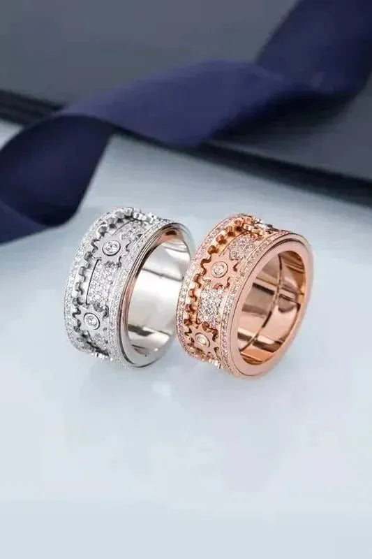 Diamond Crystal Gear Ring für Herren, stylischer Edelstahl Ring mit Kristallsteinen, Hip Hop Schmuck in Silber und Gold