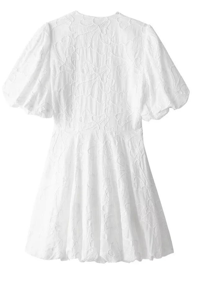 Frillify™ | Weißes Kleid mit gestickten Rüschen