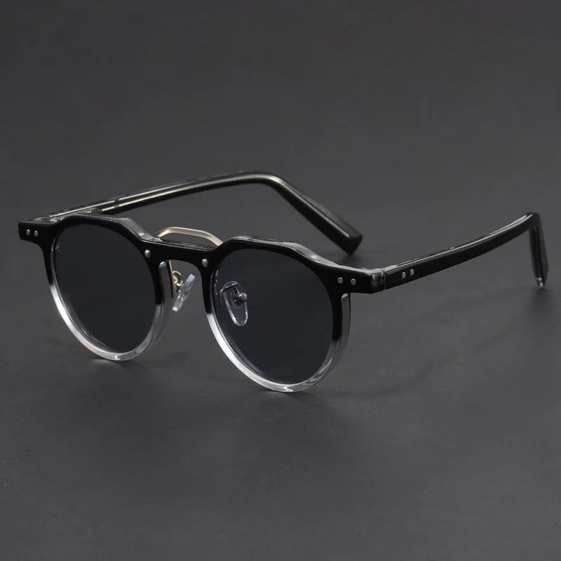 Runde Sonnenbrille mit transparentem Rahmen und braunen Gläsern, Retro Unisex Sonnenbrille mit Leopardenmuster Bügeln für Sommer und Freizeit