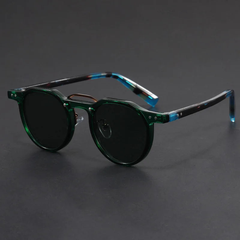 Runde Sonnenbrille mit transparentem Rahmen und braunen Gläsern, Retro Unisex Sonnenbrille mit Leopardenmuster Bügeln für Sommer und Freizeit