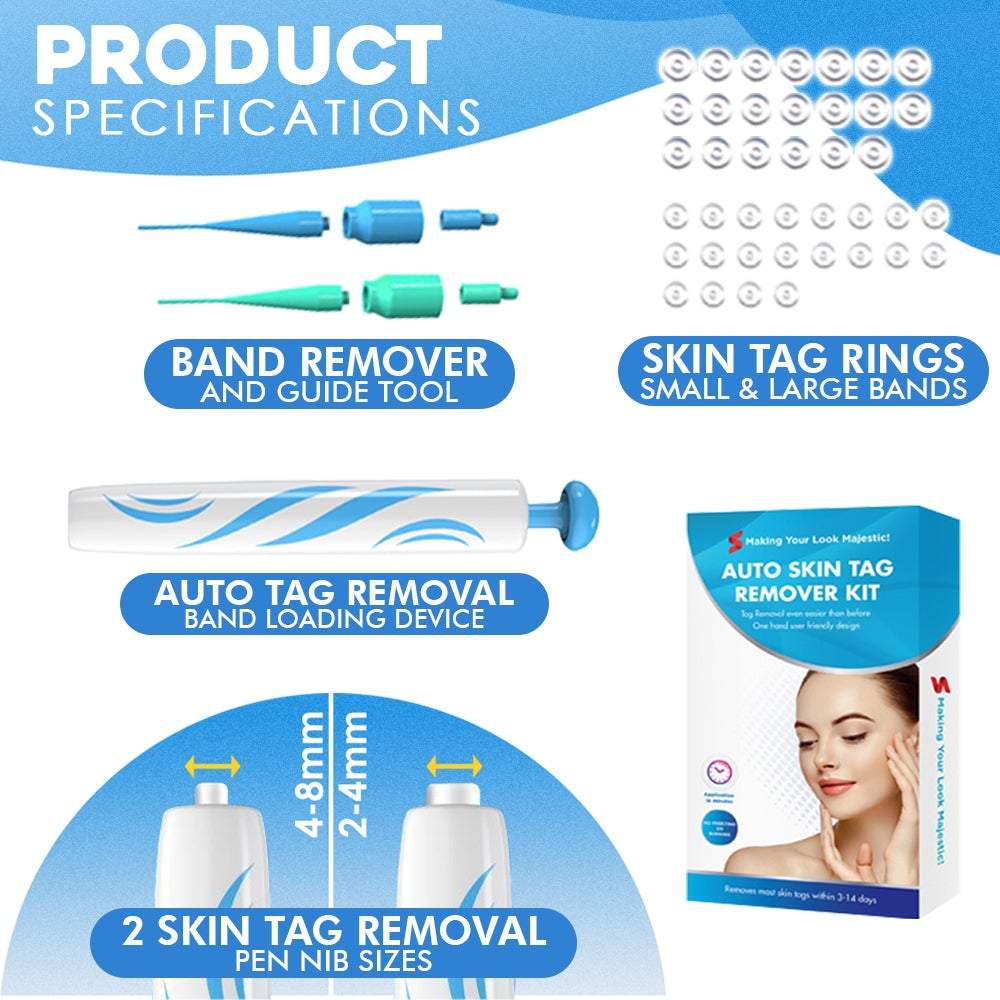 Auto Skin Tag Remover Kit – schmerzfreies Hautanhängsel-Entfernungsset mit Präzisionsapplikator, Gummibändern und Ersatznadeln für Gesicht und Körper