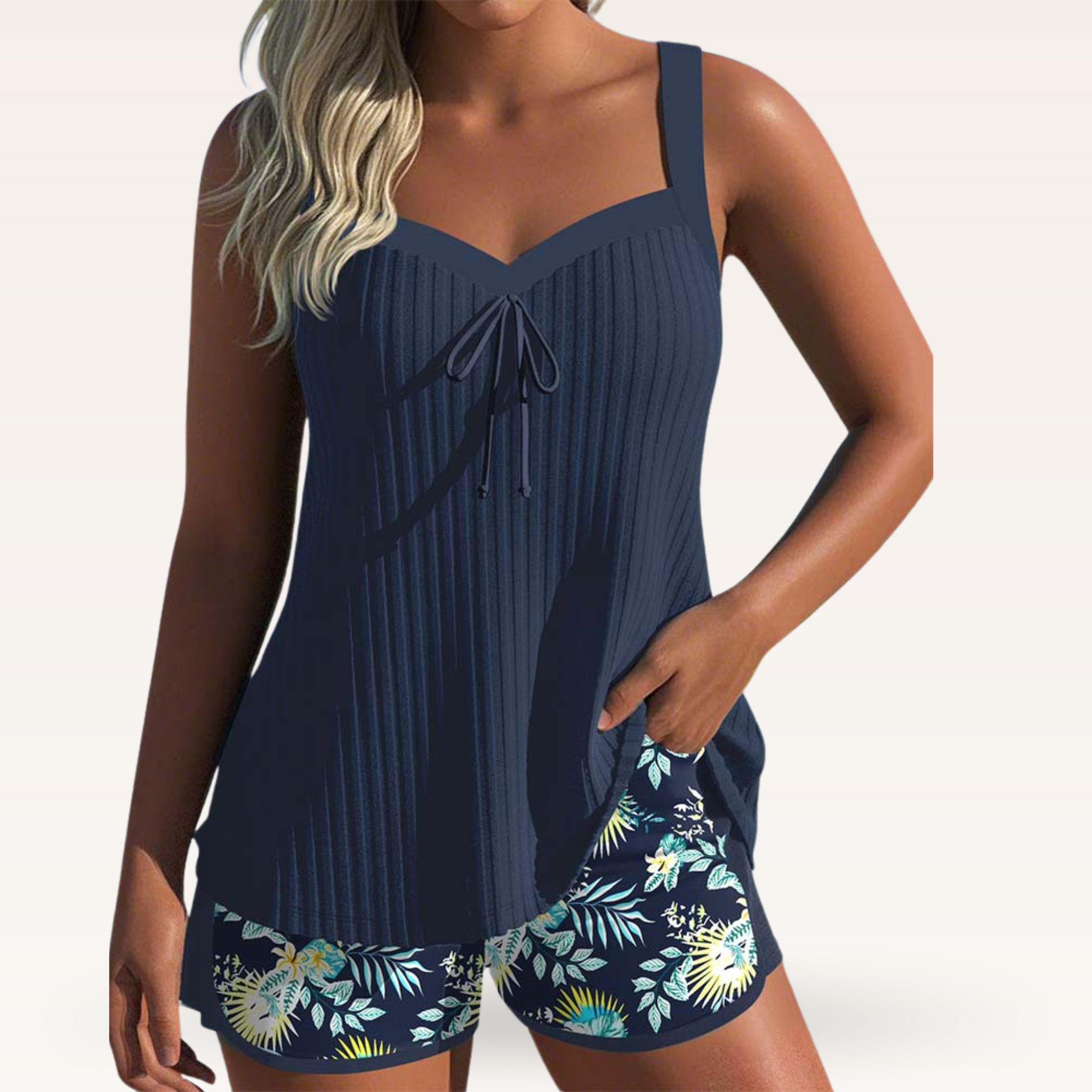 50% RABATT | NautiFlair™ | Tankini-Set – Marineblaue Eleganz trifft auf floralen Spaß