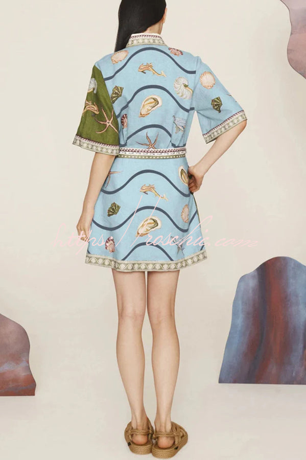 50% RABATT | TropiMuse™ | Deep Sea Leinenkleid mit Print & Taschen