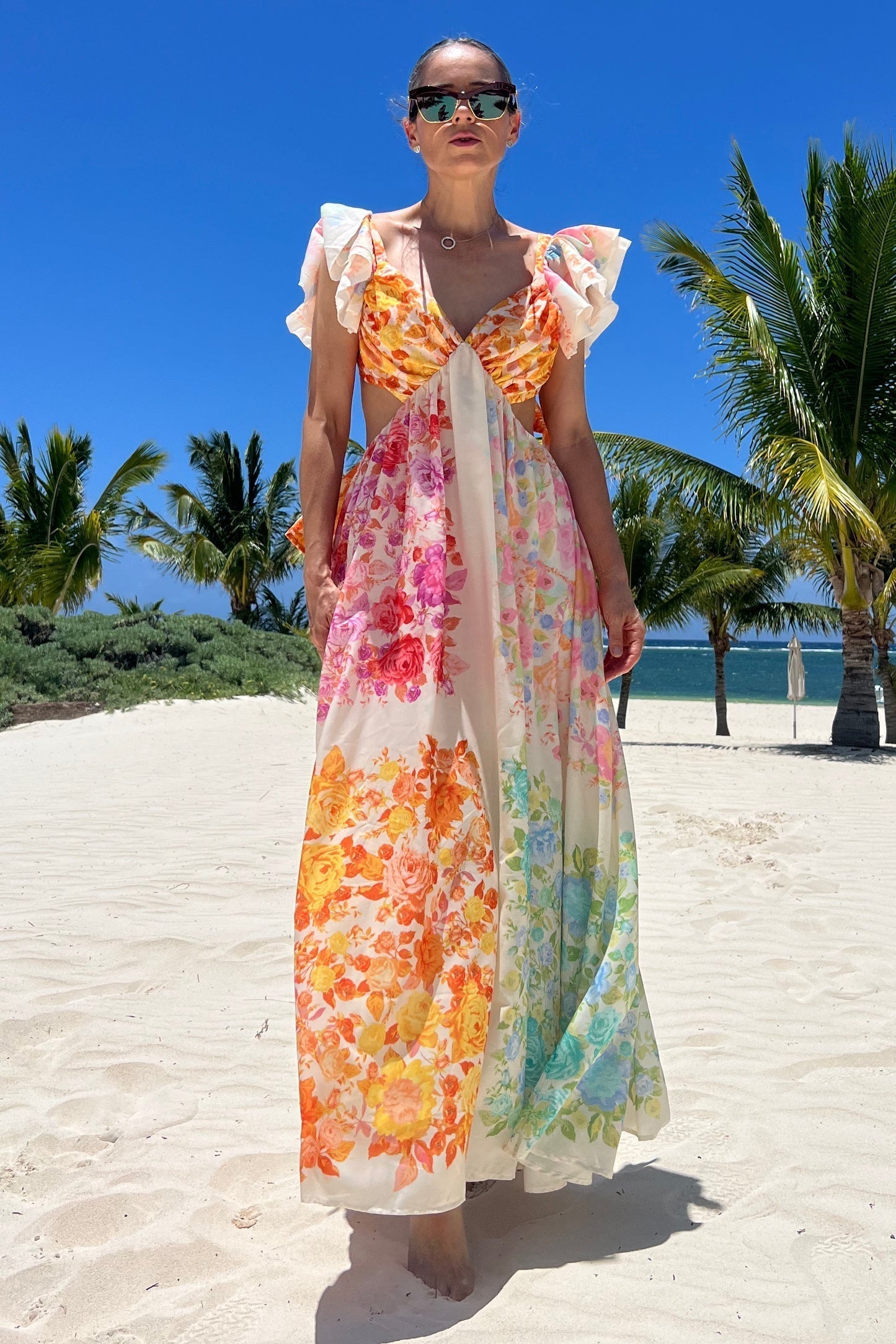Zenvie™ | Blumen Maxi Kleid mit Rückenausschnitt