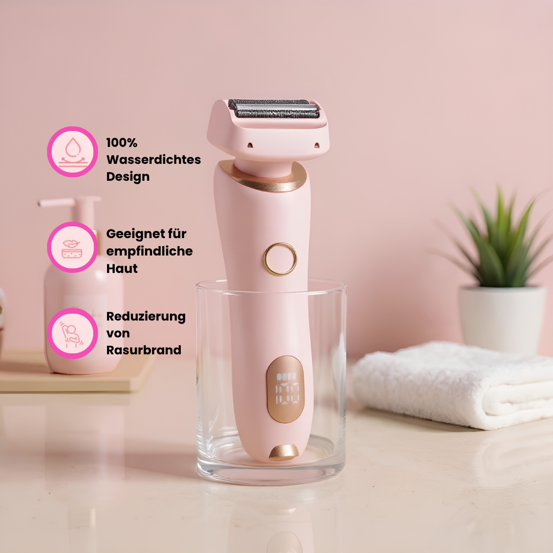 Elektrisches Haarentfernungsgerät in Rosa mit LCD-Display und ergonomischem Design – sanfter Damenrasierer für glatte Haut