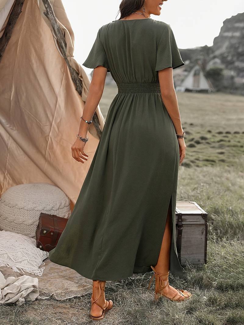 50% RABATT | Vocelle™ | Elegantes kurzärmeliges Kleid