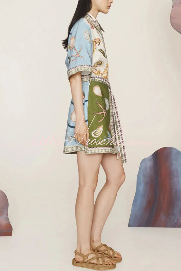 50% RABATT | TropiMuse™ | Deep Sea Leinenkleid mit Print & Taschen