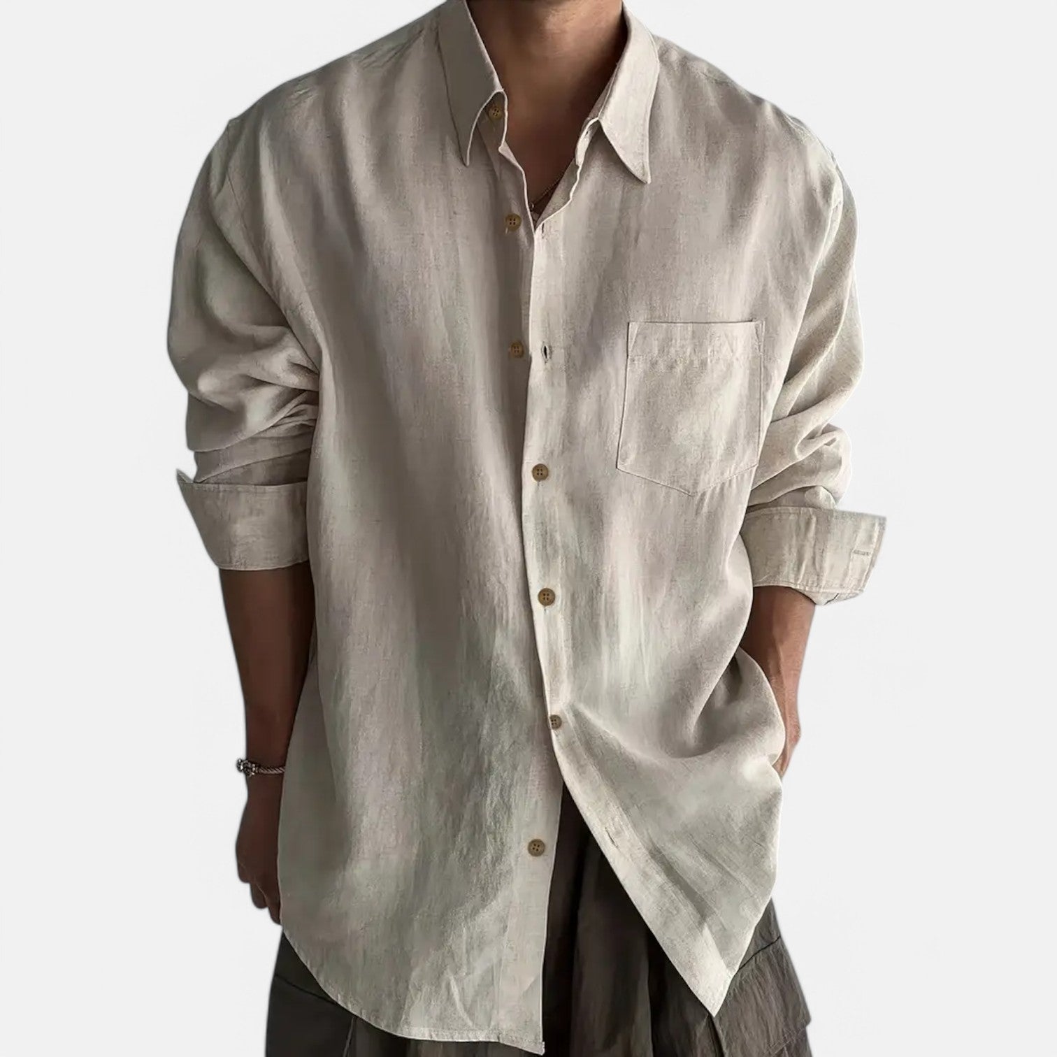 Casual Long Sleeve Linen Blend Shirt for Men