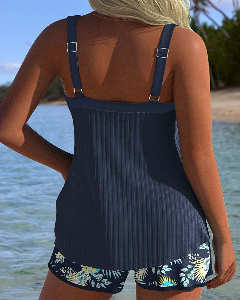 50% RABATT | NautiFlair™ | Tankini-Set – Marineblaue Eleganz trifft auf floralen Spaß