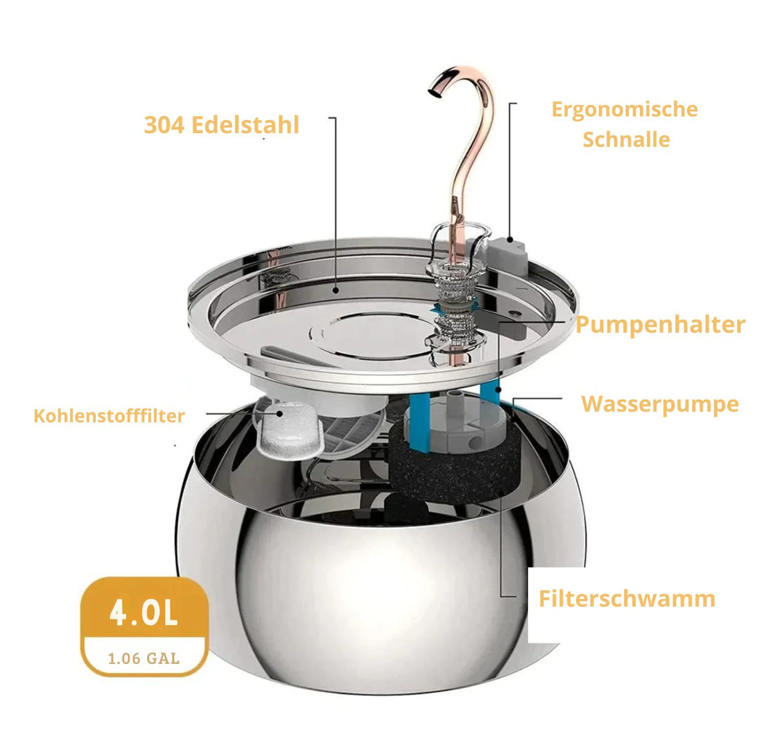 WhiskerWell | Flüsterleiser Edelstahl-Katzenbrunnen | Saubere, fließende, stressfreie Flüssigkeitszufuhr