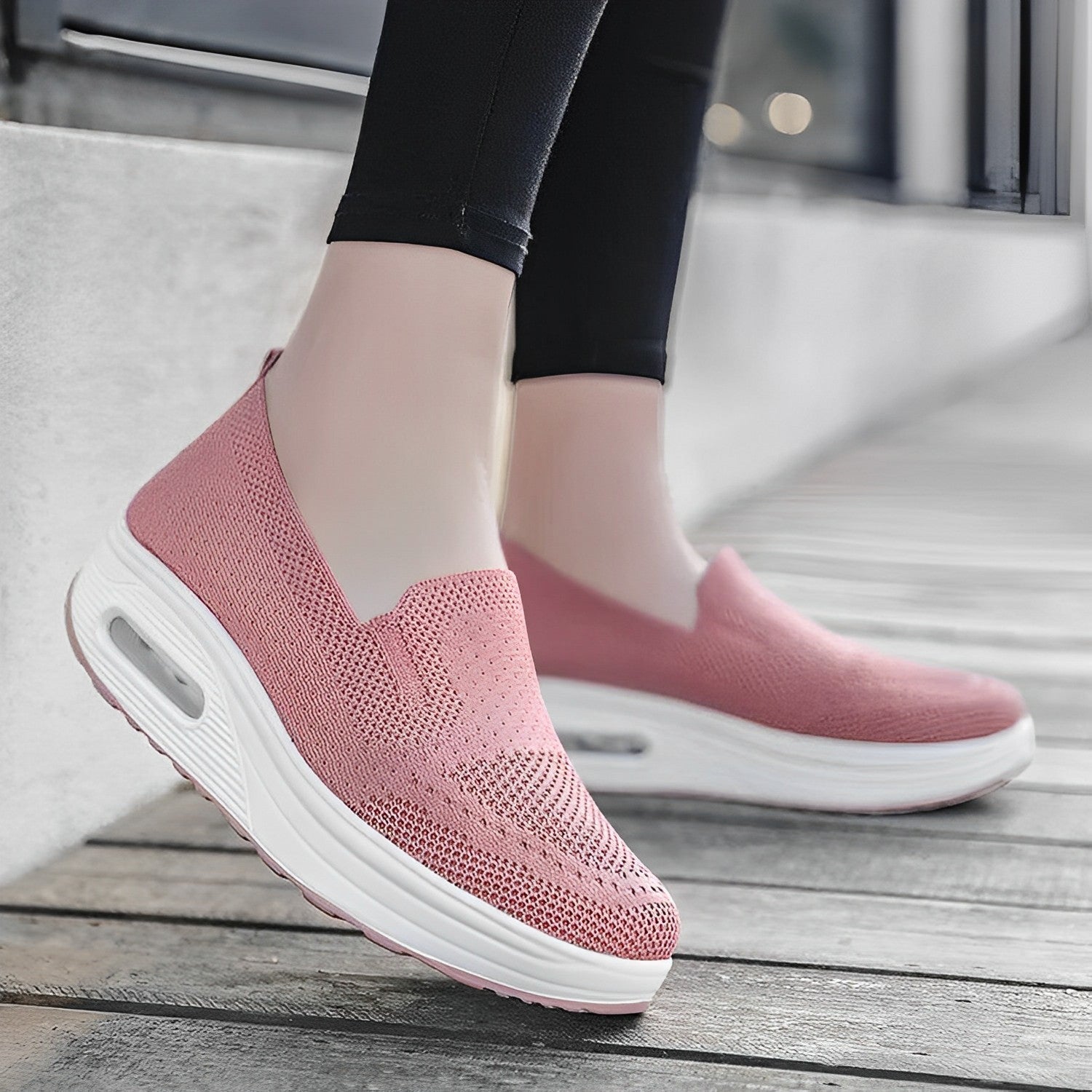 Graue Damen-Slip-On-Sneaker mit dicker Sohle und Luftpolster, atmungsaktiv und bequem