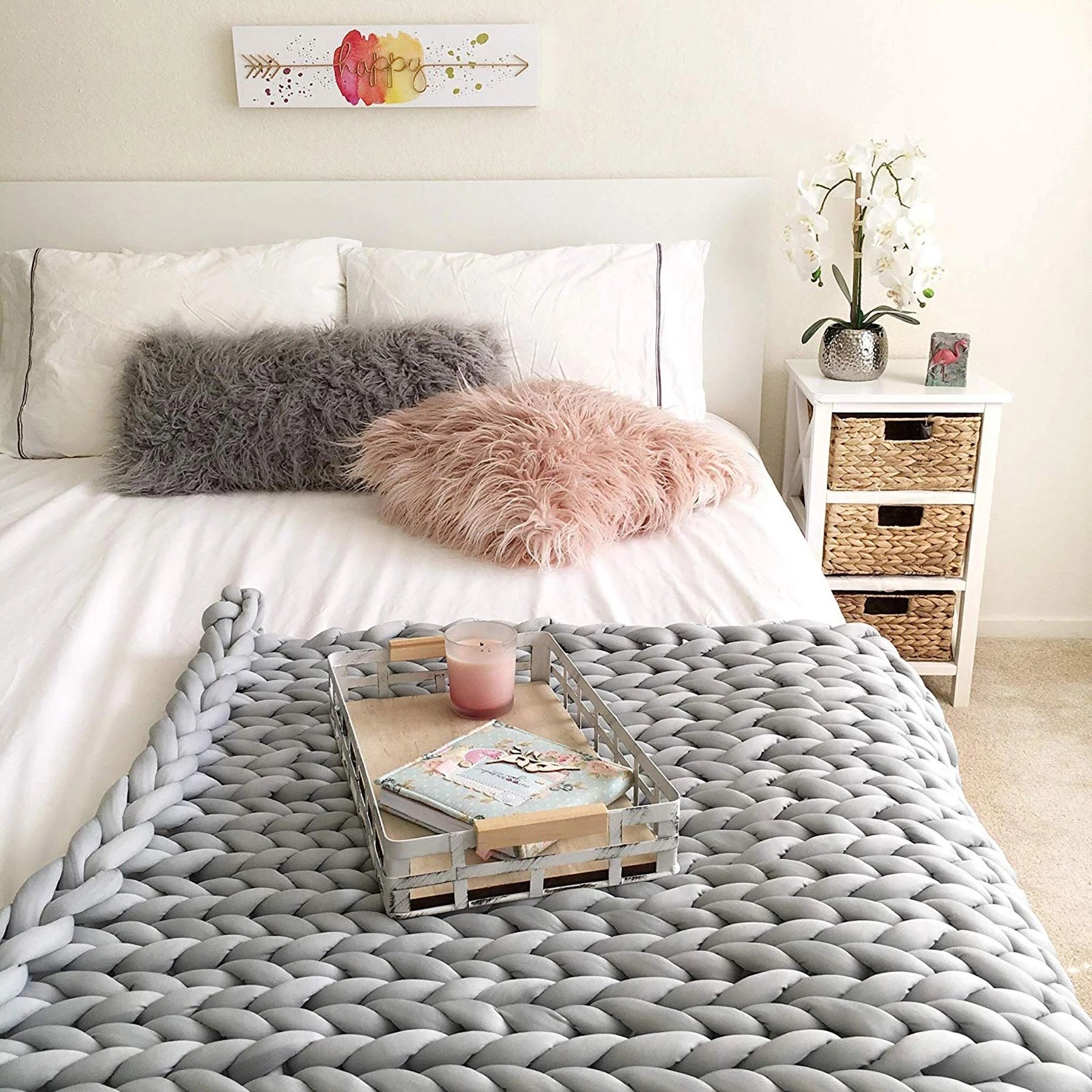 Große chunky Strickdecke, handgestrickt aus dicker Wolle, kuschelige Wohndecke für Sofa, Bett & Wohnzimmer Deko