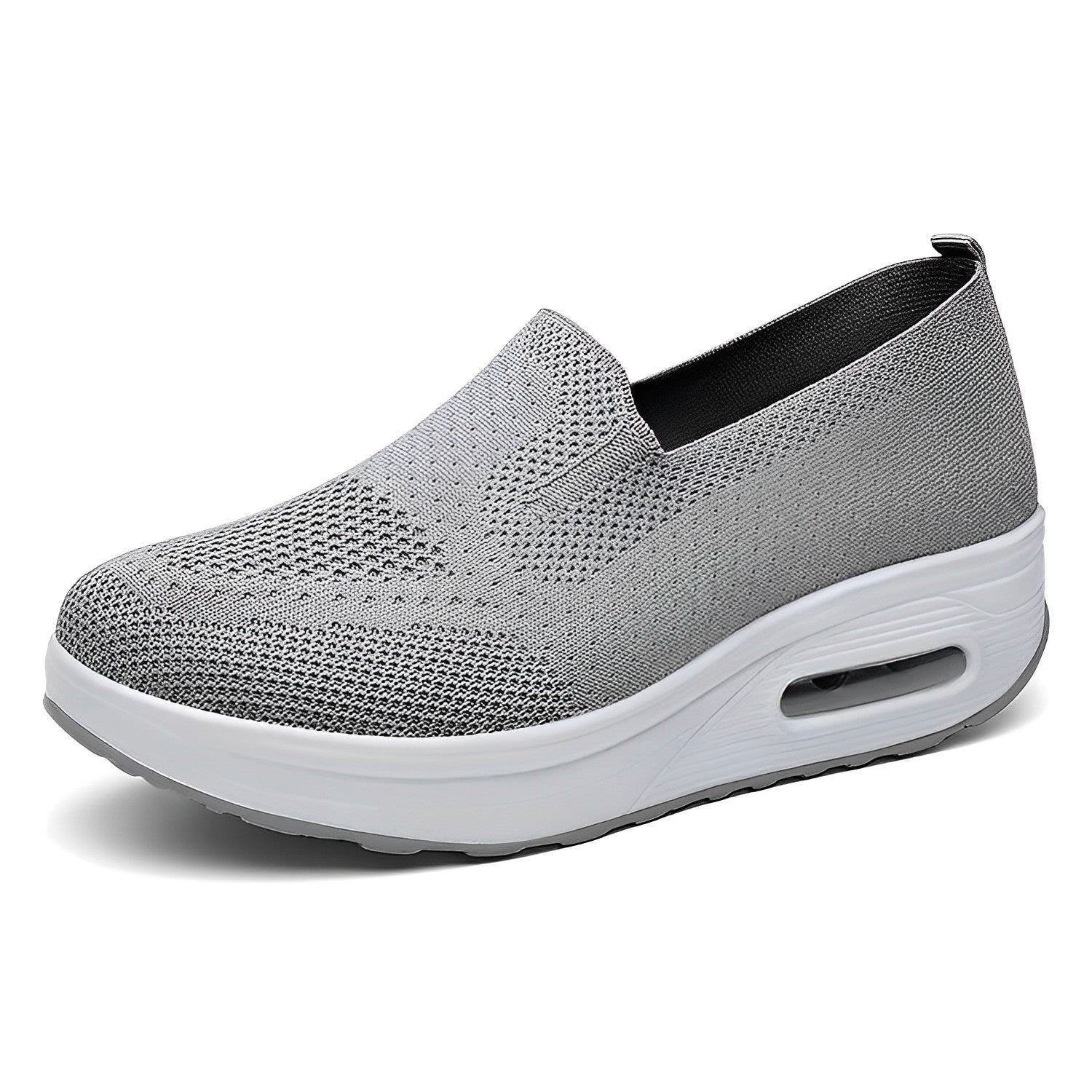 Graue Damen-Slip-On-Sneaker mit dicker Sohle und Luftpolster, atmungsaktiv und bequem
