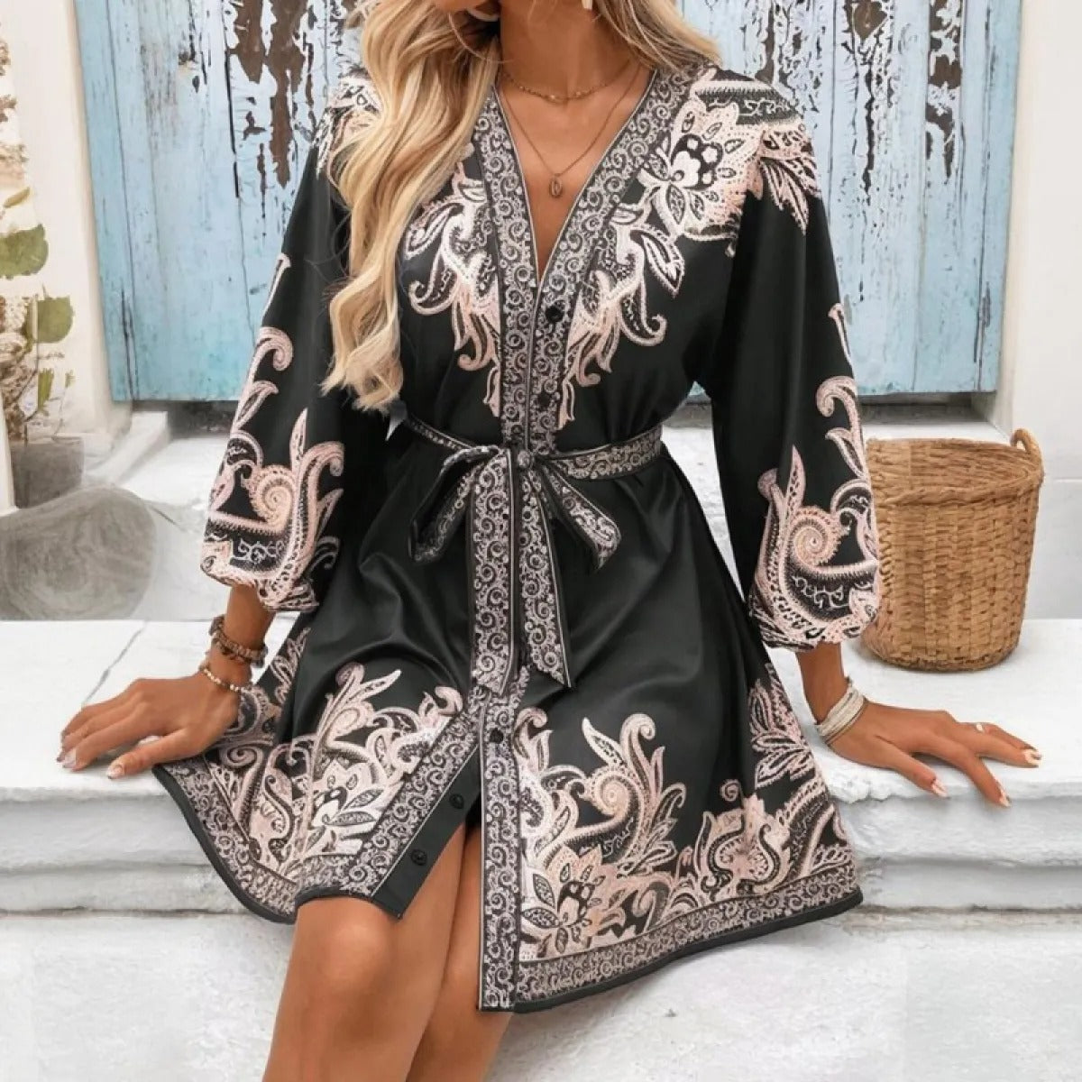 Bohemisse™ | Boho-chic Satin-Kurzkleid im Tunika-Stil