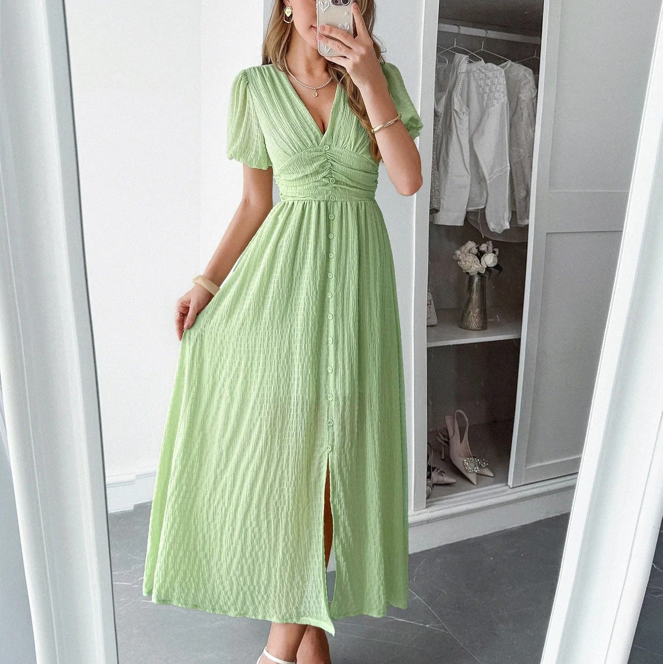 50% RABATT | Slitelle™ | Elegantes Maxikleid mit Wickelausschnitt & Schlitz