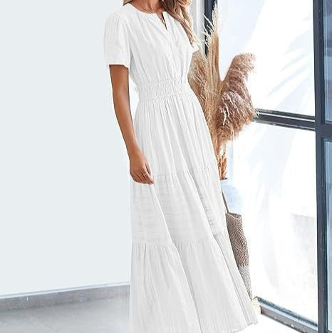 Bohemira™ | Boho Damen-Midikleid mit Falten & kurzen Ärmeln