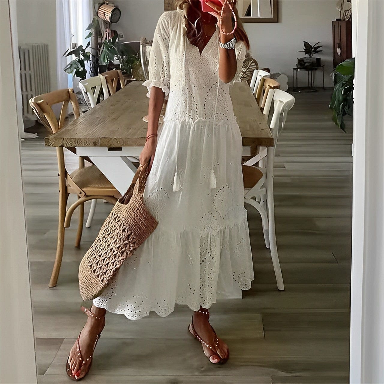 LaceWhisper™ | Stylisches weißes Sommerkleid