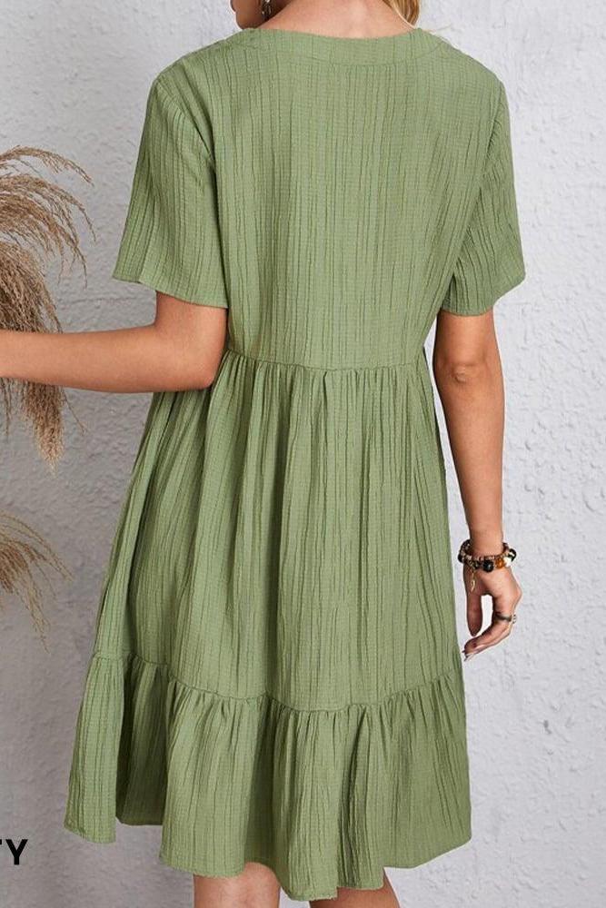 Avalynn™ - Damen Plissee Rüsche solide Kleider Casual V-Ausschnitt