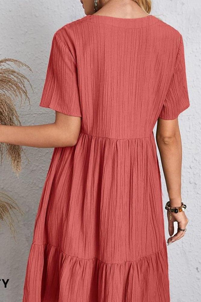 Avalynn™ - Damen Plissee Rüsche solide Kleider Casual V-Ausschnitt