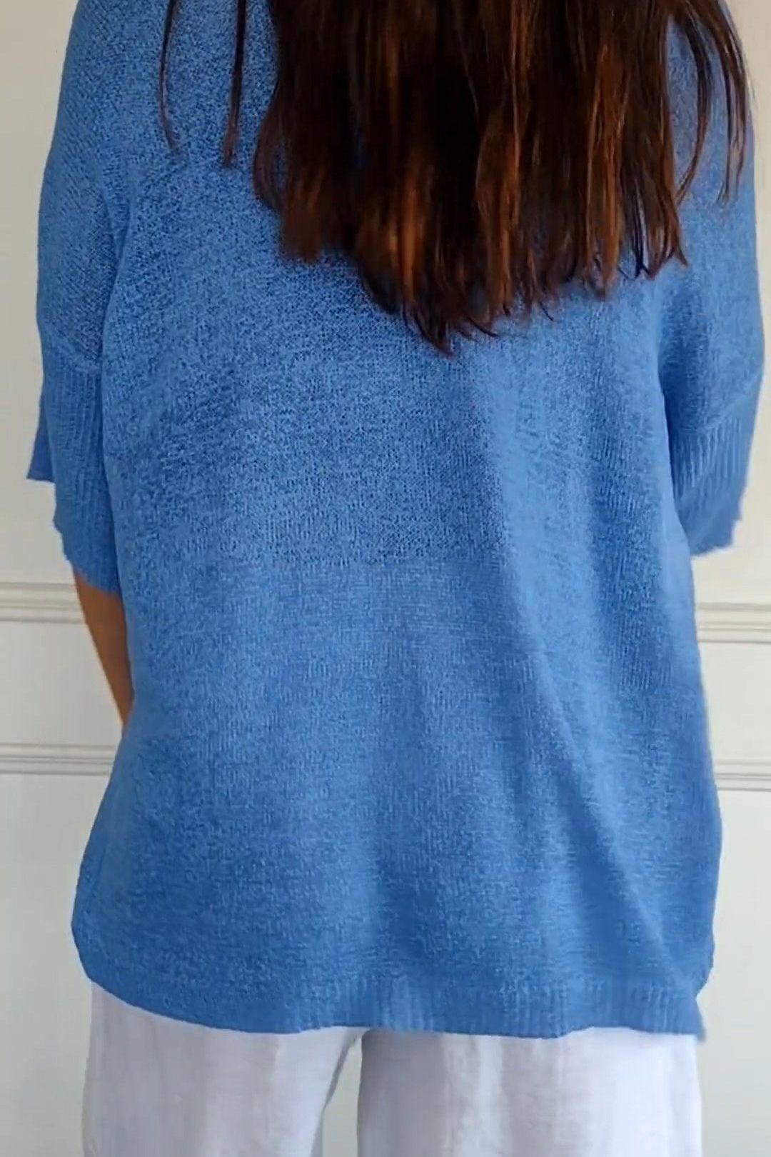 50% RABATT | KnitMuse™ | Unifarbenes gestricktes Top mit V-Ausschnitt
