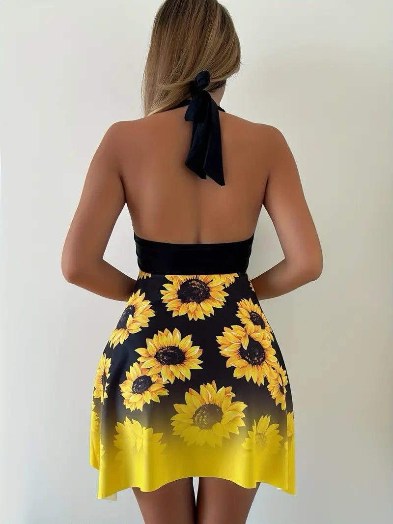 Bella | Zweiteiliges Tankini-Set mit Sonnenblumen-Print