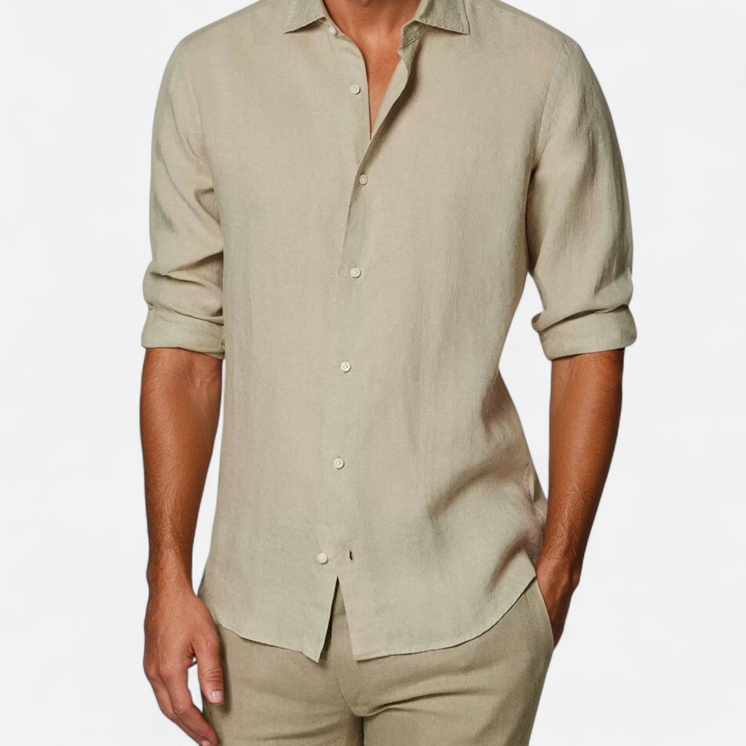 Khaki Linen Shirt for Men - Aesthetic of Old Money, Light Sartorial Ease