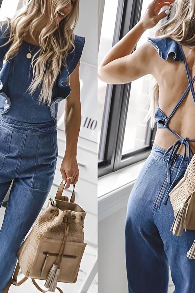 DenimDynasty™ Denim-Overall mit offenem Rücken