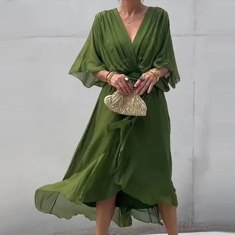 VellaFleur® | Damen-Midi-Kleid mit V-Ausschnitt