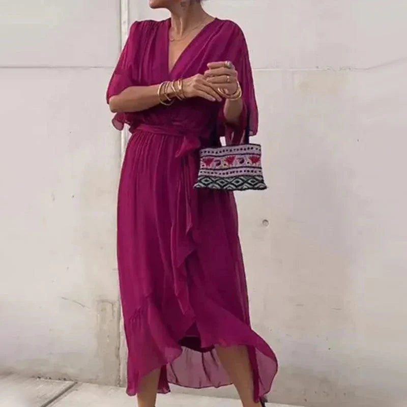 VellaFleur® | Damen-Midi-Kleid mit V-Ausschnitt