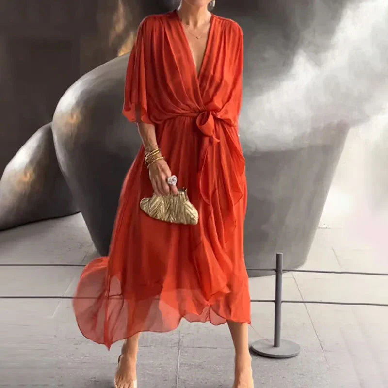 VellaFleur® | Damen-Midi-Kleid mit V-Ausschnitt