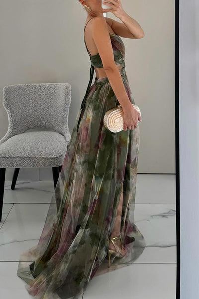 50% RABATT | Everly | Elegantes bedrucktes Spitzen-Maxikleid