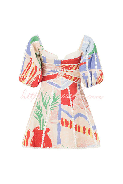 50% RABATT | RicRaya™ | Como Leinen Puffärmel Kleid