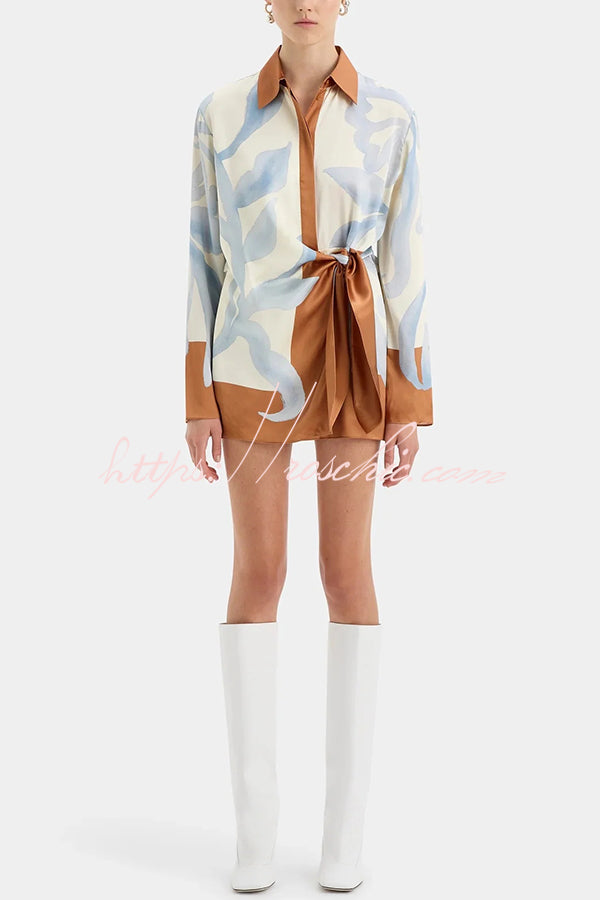 50% RABATT | Floravida™ | Lake Days Satin Colorblock Print Hemdkleid