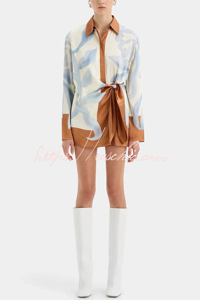50% RABATT | Floravida™ | Lake Days Satin Colorblock Print Hemdkleid