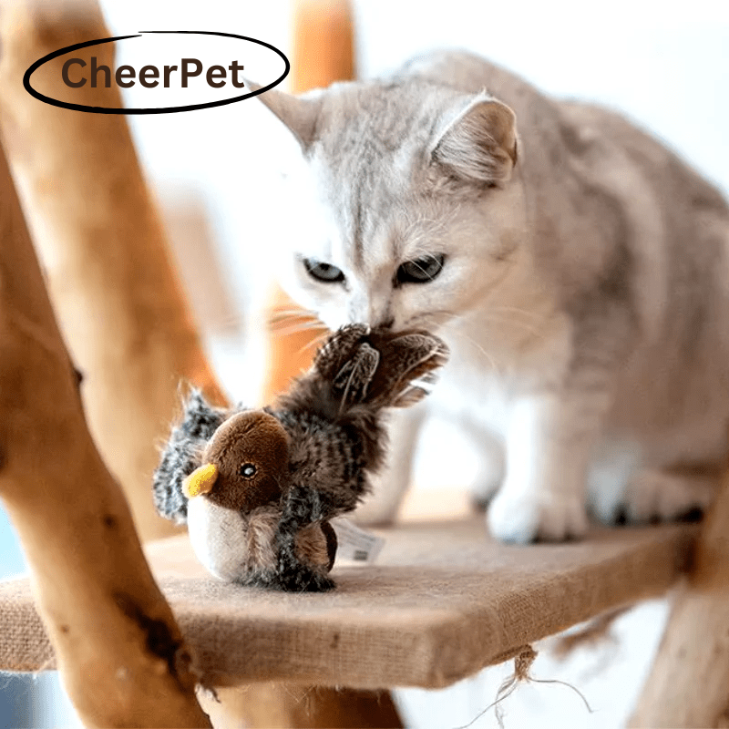 Katzenspielzeug in Vogel-Optik mit Federn – interaktives Plüschtier für Katzen zur Förderung von Spieltrieb und Jagdinstinkt