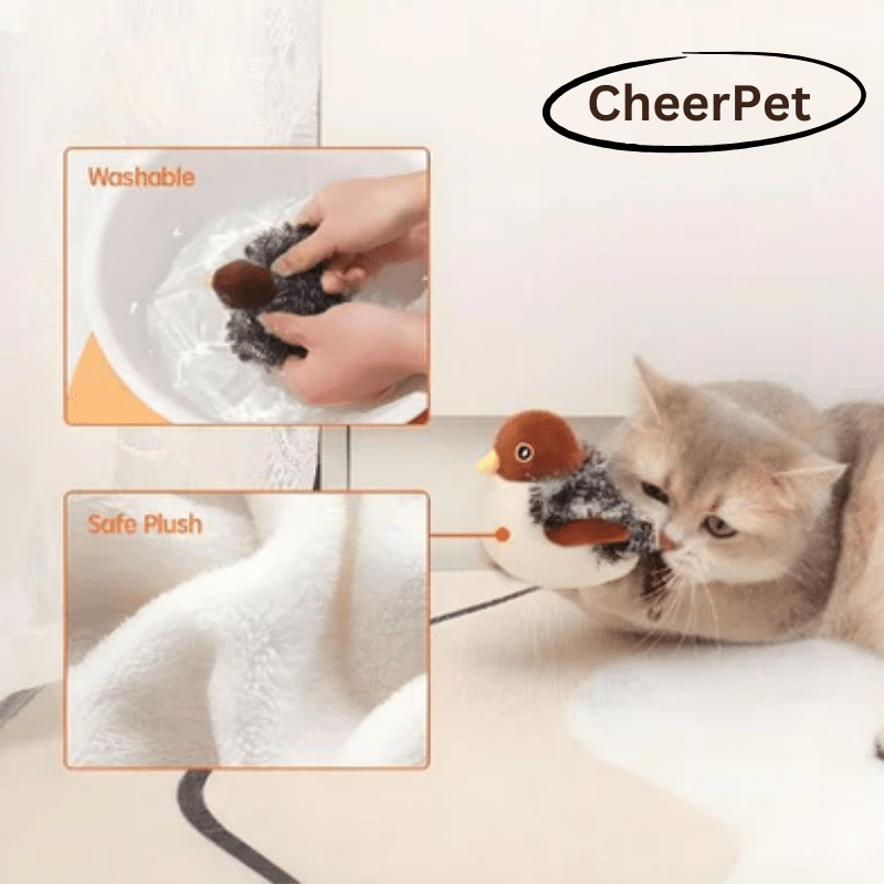 Katzenspielzeug in Vogel-Optik mit Federn – interaktives Plüschtier für Katzen zur Förderung von Spieltrieb und Jagdinstinkt