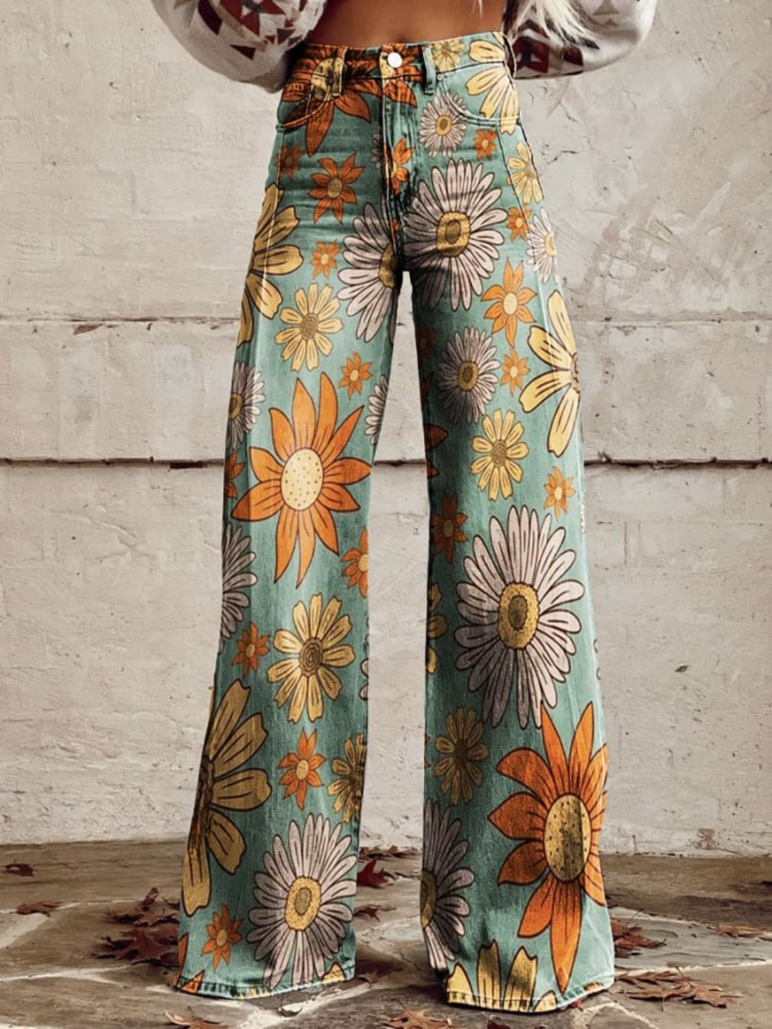 Florva™ Vintage Blumenhose mit Weitem Schnitt für Elegante Looks