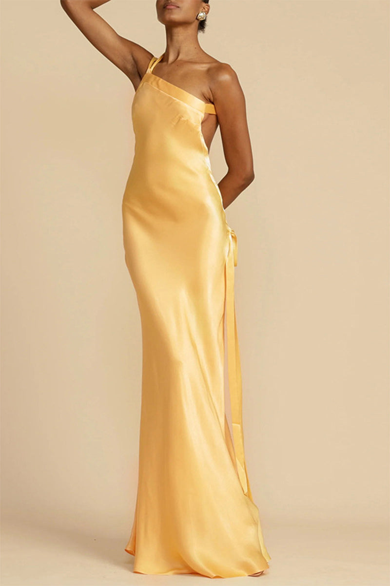50% RABATT | LuneVelour™ | Satin-Kleid mit schrägem Kragen