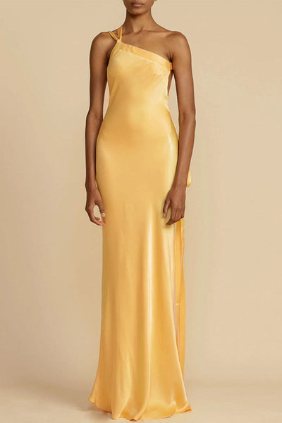 50% RABATT | LuneVelour™ | Satin-Kleid mit schrägem Kragen