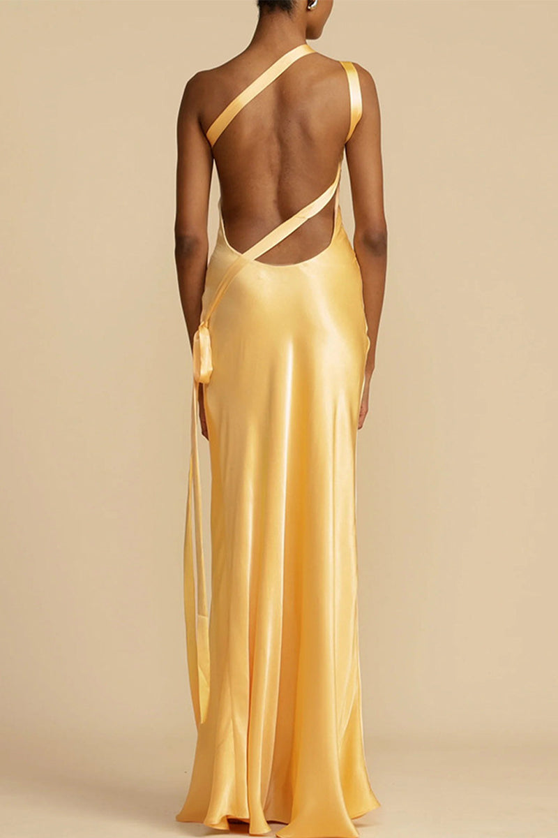 50% RABATT | LuneVelour™ | Satin-Kleid mit schrägem Kragen