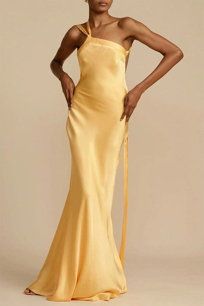 50% RABATT | LuneVelour™ | Satin-Kleid mit schrägem Kragen