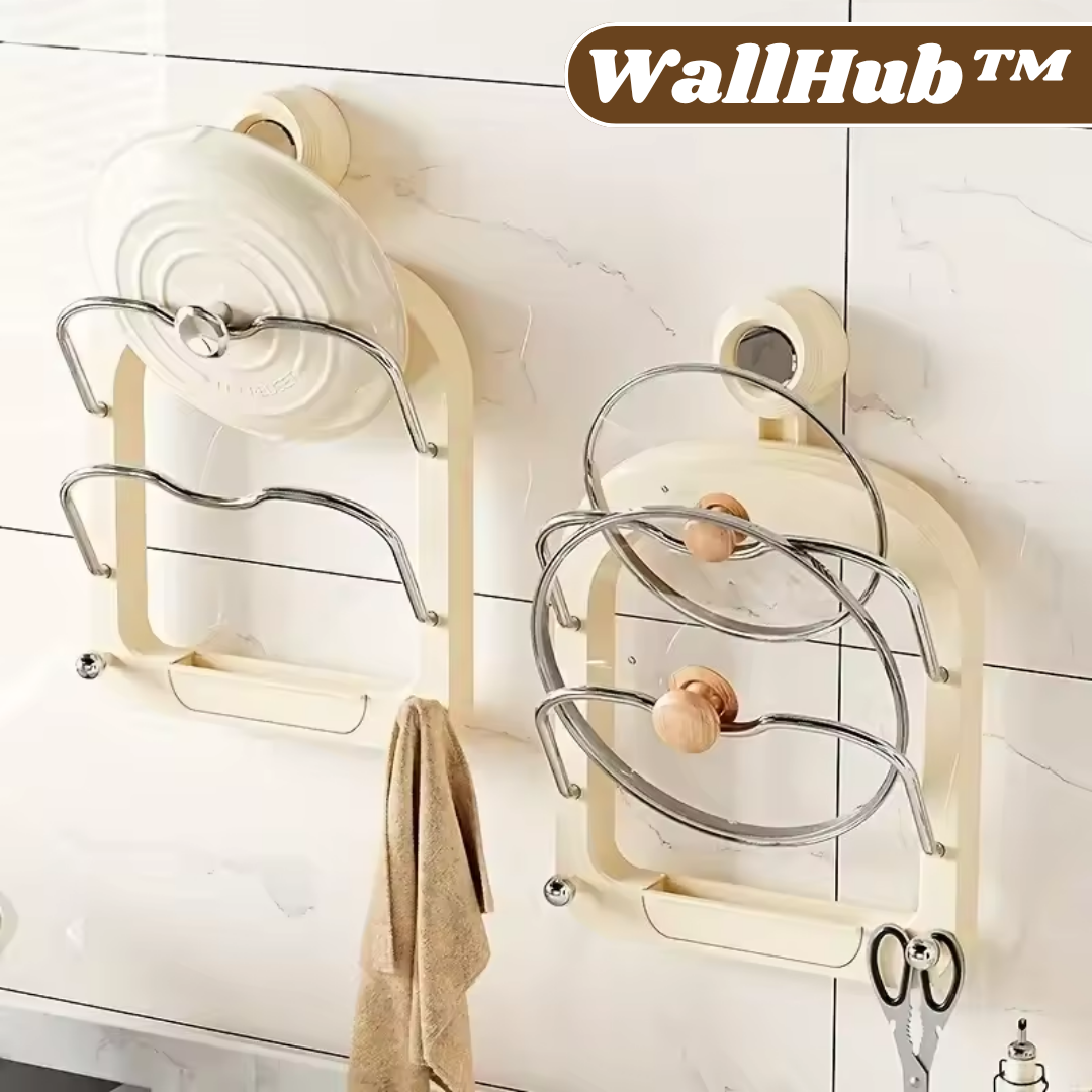 WallHub™ | Wandhalterung für Topfdeckel & Handtücher – Bohrenfrei, Platzsparend & Extra Stark dank Saugnapf