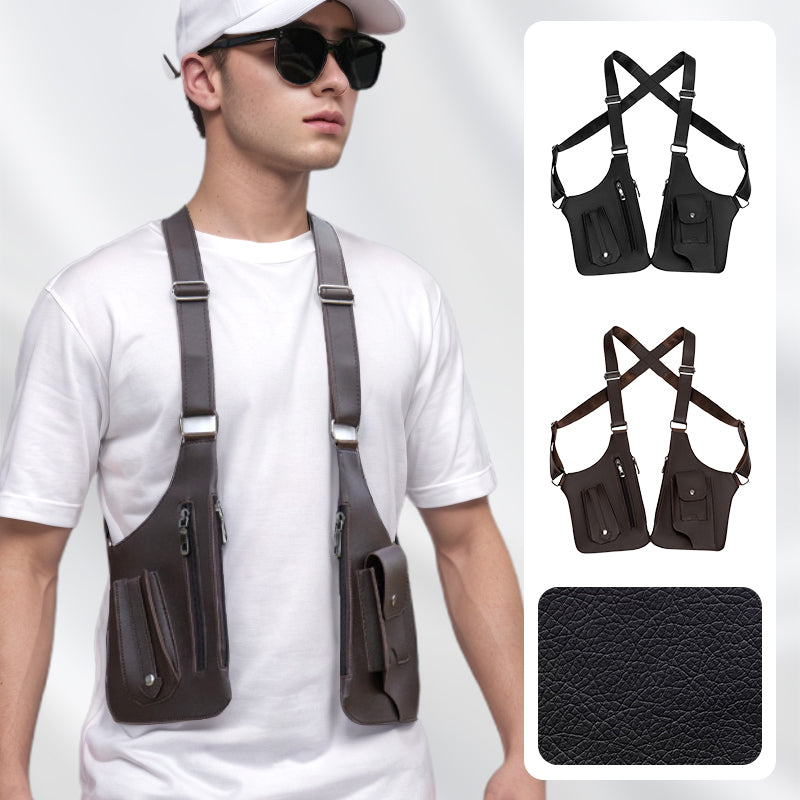 Herren Schulterholster Tasche aus Leder, verstellbare Crossbody Brusttasche mit mehreren Fächern für Handy und Zubehör